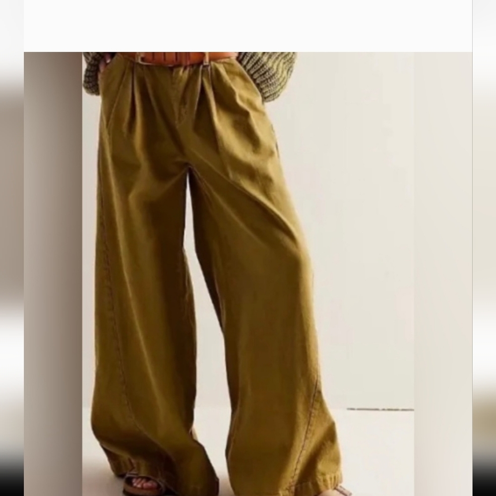 Free People We The Free Equinox Exaggerated Wide Leg Trouser In Olive - Picture 7 of 15